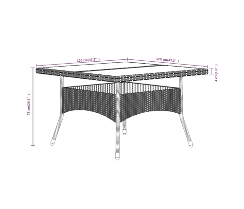 Set comedor jardín 5 pzas ratán sintético vidrio templado negro