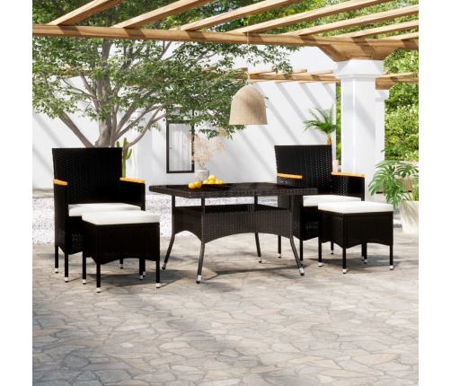 Set comedor jardín 5 pzas ratán sintético vidrio templado negro