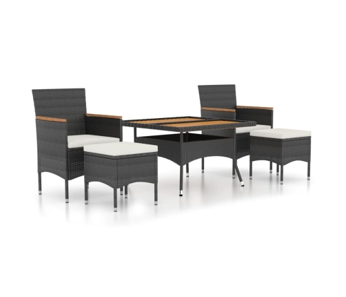 Set comedor jardín 5 pzas ratán sintético y madera acacia negro