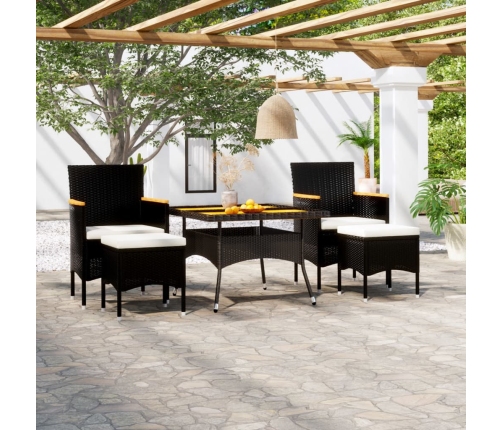 Set comedor jardín 5 pzas ratán sintético y madera acacia negro