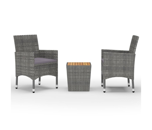 Muebles de jardín 3 pzas ratán sintético madera acacia gris