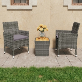 Muebles de jardín 3 pzas ratán sintético madera acacia gris