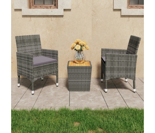 Muebles de jardín 3 pzas ratán sintético madera acacia gris