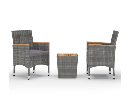 Muebles de jardín 3 pzas ratán sintético madera acacia gris