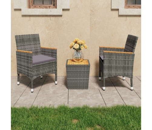 Muebles de jardín 3 pzas ratán sintético madera acacia gris