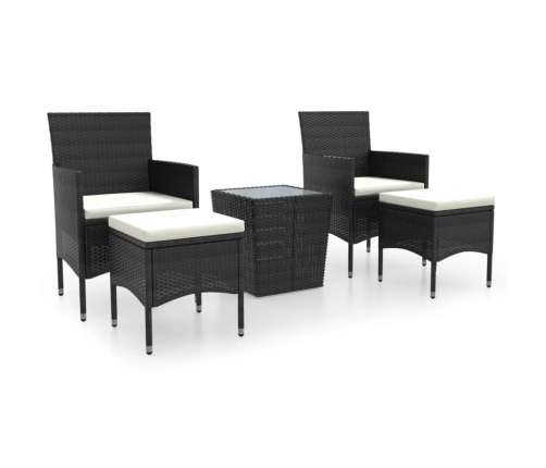 Mesa sillas jardín 5 pzas ratán sintético vidrio templado negro