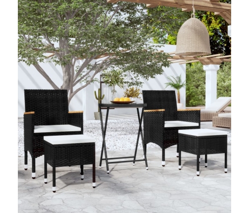 Mesa sillas jardín 5 pzas ratán sintético vidrio templado negro