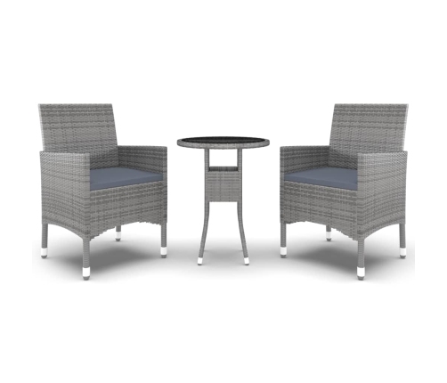 Juego de comedor de jardín 3 piezas ratán sintético gris