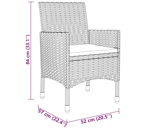Juego de comedor de jardín 3 piezas ratán sintético gris