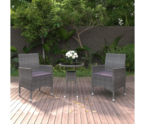 Juego de comedor de jardín 3 piezas ratán sintético gris