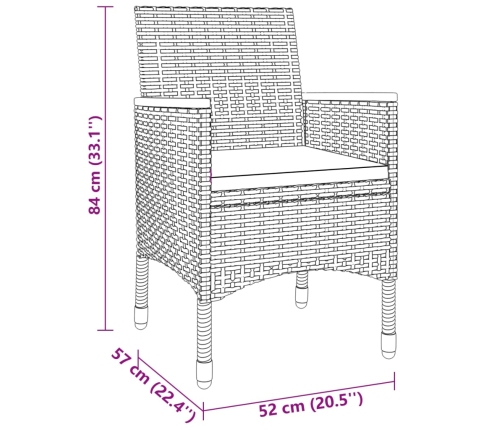 Juego de comedor de jardín 3 piezas ratán sintético gris