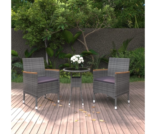 Juego de comedor de jardín 3 piezas ratán sintético gris