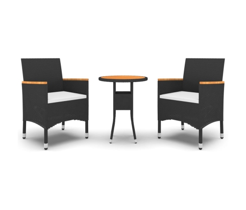 Juego de comedor de jardín 3 piezas ratán sintético negro