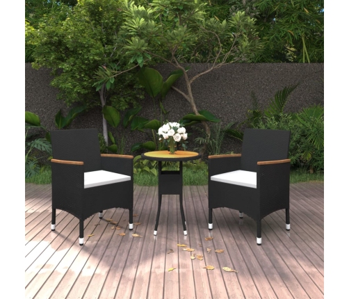 Juego de comedor de jardín 3 piezas ratán sintético negro