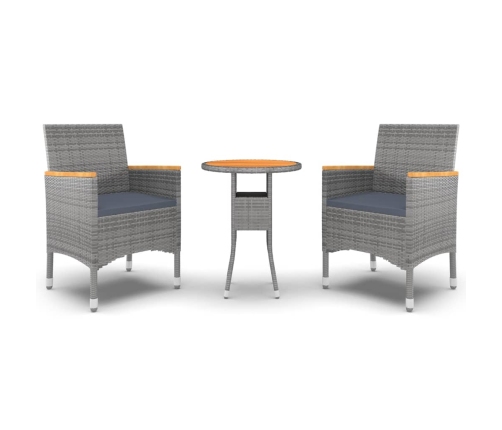 Juego de comedor de jardín 3 piezas ratán sintético gris