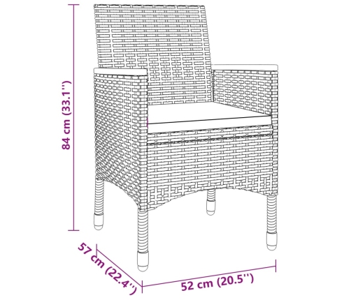 Juego de comedor de jardín 3 piezas ratán sintético gris