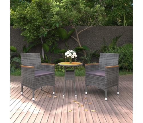 Juego de comedor de jardín 3 piezas ratán sintético gris