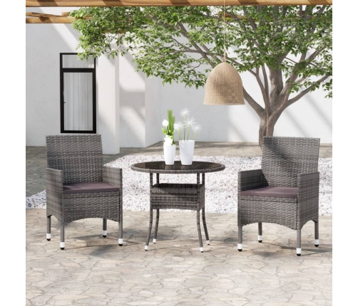 Juego comedor de jardín 3 piezas ratán sintético gris