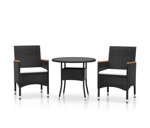 Juego de comedor para jardín 3 piezas ratán sintético negro