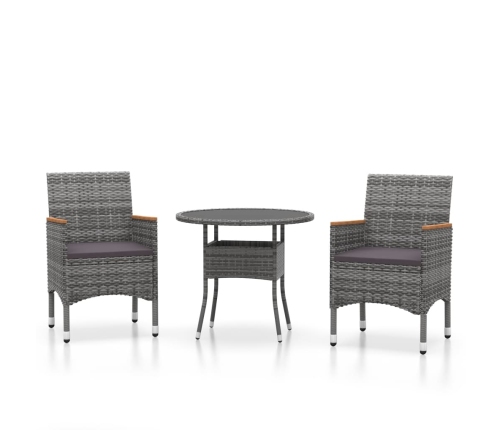 Juego comedor de jardín 3 piezas ratán sintético gris