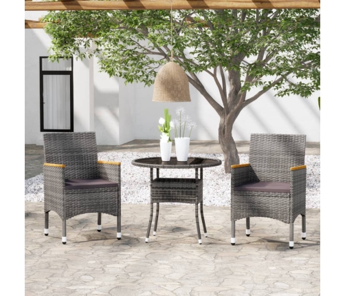Juego comedor de jardín 3 piezas ratán sintético gris