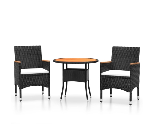 Juego de comedor de jardín 3 piezas ratán sintético negro