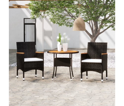Juego de comedor de jardín 3 piezas ratán sintético negro