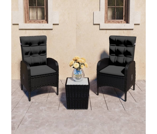 Mesa y sillas de jardín 3 piezas ratán sintético y vidrio negro