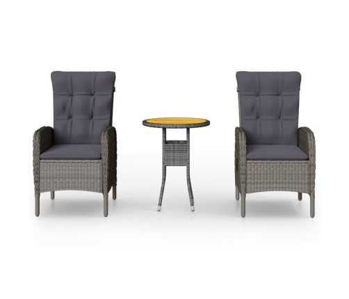 Juego de comedor para jardín 3 piezas ratán sintético gris