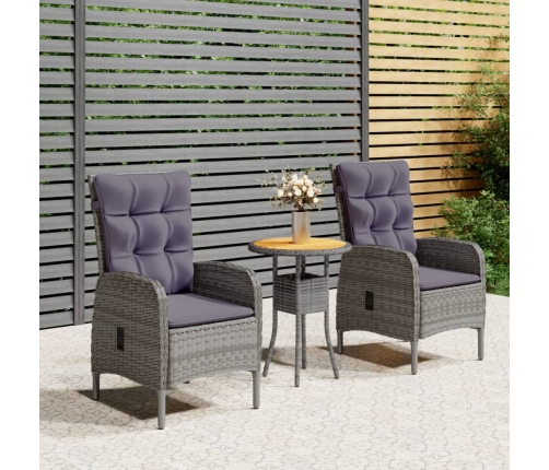 Juego de comedor para jardín 3 piezas ratán sintético gris