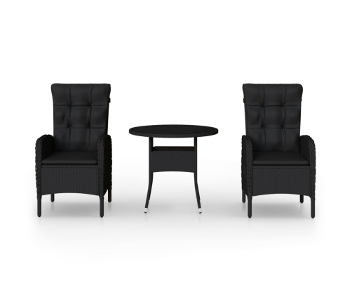 Juego de comedor para jardín 3 piezas ratán sintético negro