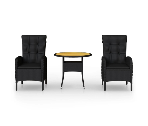 Juego de comedor para jardín 3 piezas ratán sintético negro