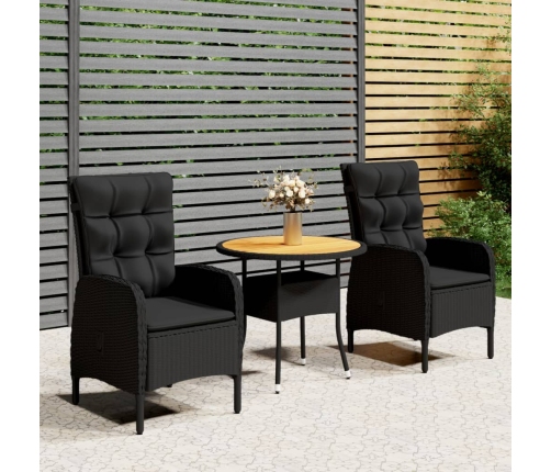 Juego de comedor para jardín 3 piezas ratán sintético negro