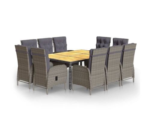 Set de comedor de jardín 11 pzas ratán sintético gris