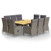 Set de comedor de jardín 11 pzas ratán sintético gris