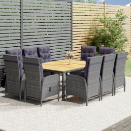 Set de comedor de jardín 11 pzas ratán sintético gris