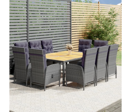 Set de comedor de jardín 11 pzas ratán sintético gris