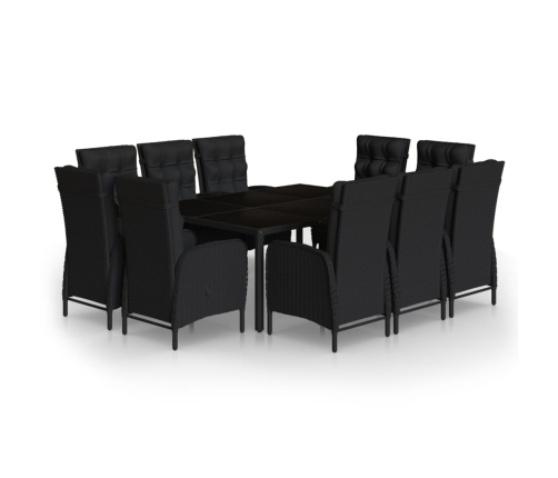 Juego de comedor para jardín 11 piezas ratán sintético negro
