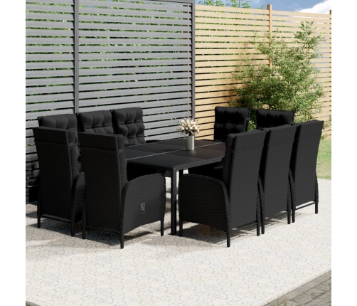 Juego de comedor para jardín 11 piezas ratán sintético negro