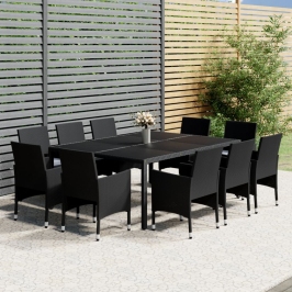 Juego de comedor para jardín 11 piezas ratán sintético negro