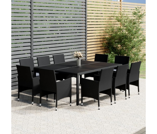 Juego de comedor para jardín 11 piezas ratán sintético negro