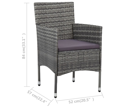Set de comedor de jardín 11 pzas ratán sintético gris