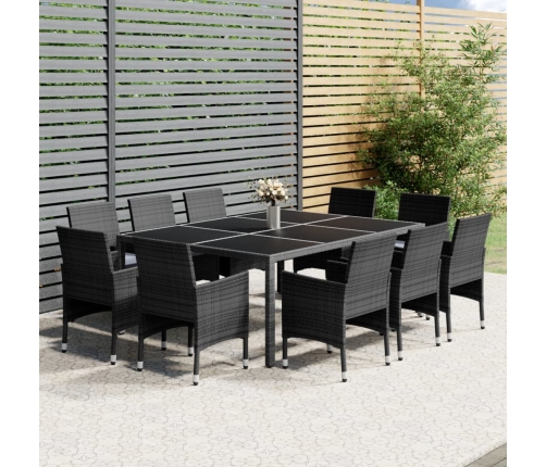 Set de comedor de jardín 11 pzas ratán sintético gris