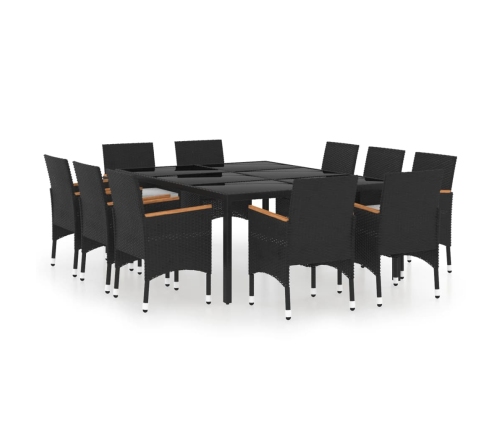 Juego de comedor para jardín 11 piezas ratán sintético negro