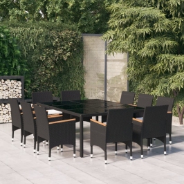 Juego de comedor para jardín 11 piezas ratán sintético negro