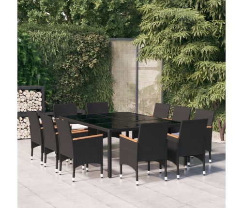Juego de comedor para jardín 11 piezas ratán sintético negro