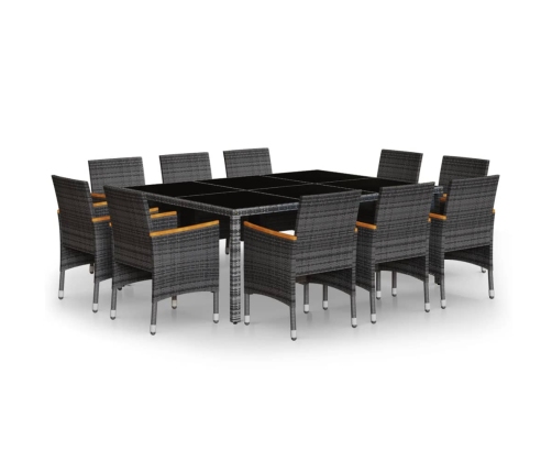 Set de comedor de jardín 11 pzas ratán sintético gris