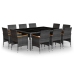 Set de comedor de jardín 11 pzas ratán sintético gris