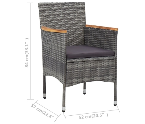 Set de comedor de jardín 11 pzas ratán sintético gris