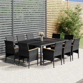 Set de comedor de jardín 11 pzas ratán sintético gris